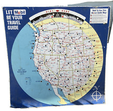 Vintage 1966 MOBIL Gas West Coast Dist-O-Map Dial Map Metal Sign 28