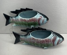 Vintage MCM Ceramic Fish Planter Pair Tropical Aquarium Decor Japan Style picture
