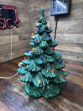 Atlantic Mold Ceramic Christmas Tree 16” Tall W Base Music Box Vtg picture