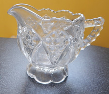 Vintage Pressed Glass Creamer Pitcher Scalloped Rim Starburst Base 3