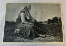 1894 magazine engraving ~ TURKEY MINDER ~ Jules Breton picture