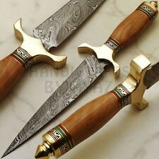 Handmade Damascus Steel Hunting Bowie Knife with Wood Handle Leather Sheath  picture