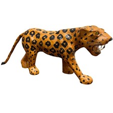 Vtg Leopard Statue Cheetah Leather Wrapped 18