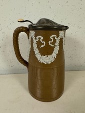 Antique James Dudson Brown Jasperware Ceramic Stein w/ Lions & Garland Swag Dec. picture