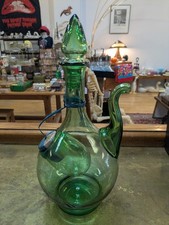 Vintage Italy  Italian Hand Blown Green Glass Wine Decanter w/ Ice Chamber picture