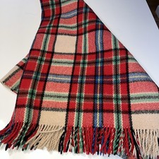 Vintage Toyoket Tartan Plaid Moth Proofed  Fringed Wool 48x48  Holiday Blanket picture