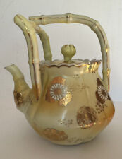Antique 1850s Japan Porcelain Hand Painted Gold Teapot  Bamboo Handle picture