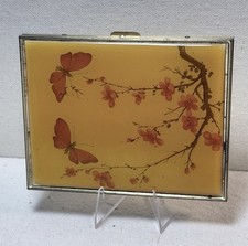 Vintage Gold Tone Cigarette Case Yellow Butterfly & Floral Design picture
