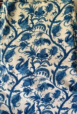 Vintage French Indienne Floral Bird Interiors Cotton Fabric ~ Romanex Blue picture