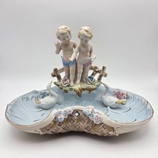 Vintage Baroque Porcelain Putti Centerpiece Planter With Cherubs Swans & Flowers picture