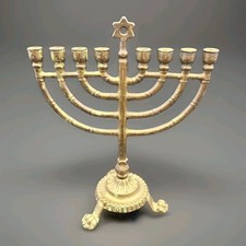 Vintage Brass Menorah 8 Branch Star of David Israel Candelabra Hanukkah Jewish picture