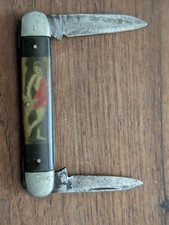 ANTIQUE GOLDEN RULE CUTLERY CHICAGO RISQUE LADIES FOLDING TWO BLADE POCKET KNIFE picture