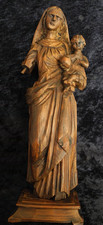 OLD ANTIQUE MADONNA AND CHILD WOOD CARVED STATUE - VIRGIN MARY picture