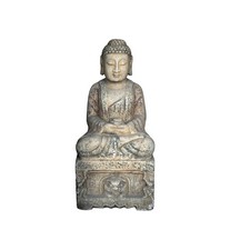 Chinese Distressed Brown Gray Stone Sitting Meditation Buddha Statue GB189 picture