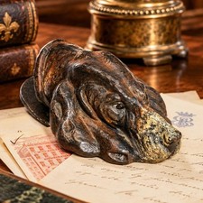 Whimsical Antique Cold Painted Bloodhound Dog Document Clip Desk Tidy Paper Clip picture