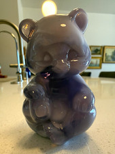 Fenton vintage Purple slag Glass Bear Figurine signed/sticker picture
