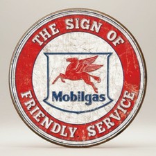 Mobilgas Friendly Service Round Embossed Metal Wall Sign picture