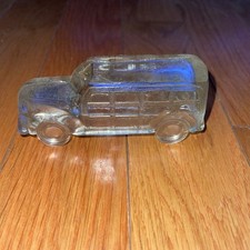 Vintage Clear Glass Candy Container Woody Station Wagon Car Figural 1950s picture