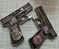 SUFFOLK COUNTY POLICE SCPD GLOCK 9MM SHAPE BOTTLE OPENER CHALLENGE COIN NEW YORK picture