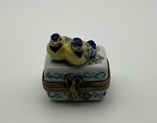 Vintage 1970s Limoges Eximious Lovebirds Porcelain Mini Trinket Box w/Egg Inside picture
