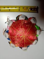 Chinese Pin Cushion-Red Brocade-3 inch-With 8 People Holding Hands picture