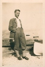 Old Vintage Photo SOLO MAN BY ROWBOAT LAKE ANTIQUE PHOTOGRAPH PICTURE SNAPSHOT picture