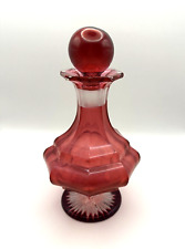 Vintage Cranberry Cut Glass Crystal Decanter With Stopper Bottle Brilliant Rare picture