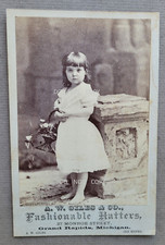 1880S CABINET PHOTO..LITTLE GIRL ADVERTISING BUSINESSES IN GRAND RAPIDS MICHIGAN picture