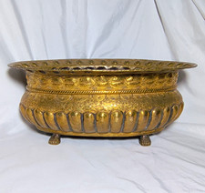 Vintage Italy Baroque Style Brass Footed Jardiniere Cachepot Planter Wine Holder picture