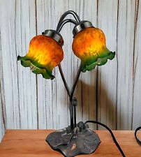 Tiffany Style Green Yellow Tulip Water Lily Lamp Gooseneck 2 Arm Light 16” picture
