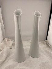 Nambe White Porcelain Bud Vases Pair Set of 2 Modernist Twist 9