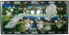Vintage Asian Mother of Pearl 4 Panel Peacock Wall Art 31