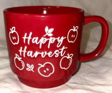 HAPPY HARVEST RED   Coffee Cocoa Mug  Autumn Fall THANKSGIVING picture