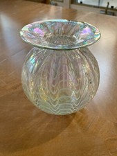 Signed Nws Iridescent Art Studio Hand Blown Feather Vase 5.25