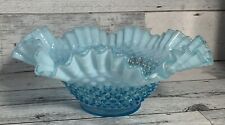 VTG Fenton Hobnail Ruffled Blue Glass Bowl Unmarked picture