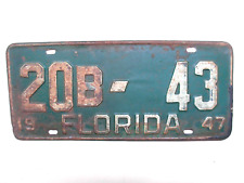 FLORIDA LICENSE PLATE  1947  20B-43  SEE PLATE FOR CONDITION picture