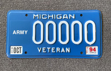 RARE 1994 ARMY MICHIGAN SAMPLE LICENSE PLATE ALL ORIGINAL VETERAN BLUE BASE picture