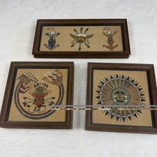Vintage Southwestern Sand Painting Art Lot 3 Framed Native American Style picture