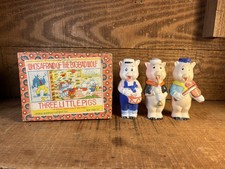 Vintage Porcelain Three Little Pigs Figurines Japan Original Box picture