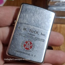 Vintage 1965 Zippo Lighter AM Tuck Inc Greenwood SC AGC Advertising Pat 2517191 picture