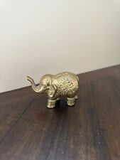 Vintage Brass Elephant Trunk Up Handcrafted Figurine Decor 90s Heavy  picture