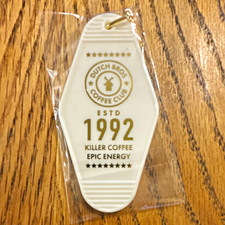 Dutch Bros Coffee Club ESTD 1992 White/Gold Plastic Keychain Detachable Keyring picture