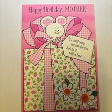 Vintage Ambassador Happy Birthday Mother Greeting Card 1980’s Pink Mouse Daisy picture