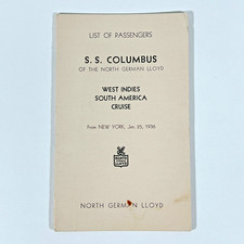 Vintage 1936 SS Columbus North German Lloyd Passenger List West Indies Cruise picture