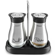 3 Piece Stainless Steel Salt and Pepper Shakers Set with Holder (4 oz) picture