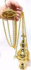 Polished Brass Hanging Incense Burner Orthodox Censer, 8 1/2 In picture