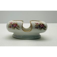 Lefton China Toothpick Holder 6436 Porcelain Hand Painted Rose Floral Vintage picture