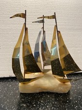 Curtis Jere VTG Rare Signed, 3 Metal Sail Boats Sculpture 10 1/2