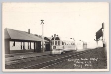 1940 RPPC Burlington Denver Zephyr Train Wray CO Railroad Depot Postcard picture
