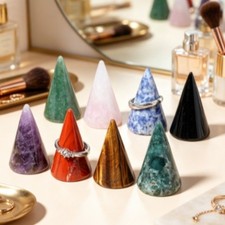 Natural Crystal Cone Ring Holder Gemstone Ring Stand Jewelry Display Reiki Decor picture